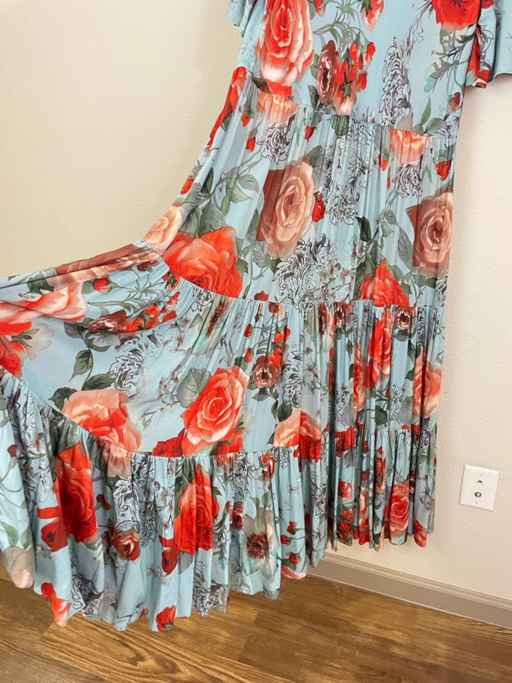 Soft Surroundings Blue Floral Tiered First Blooms Maxi Dress Size Large - Picture 7 of 14